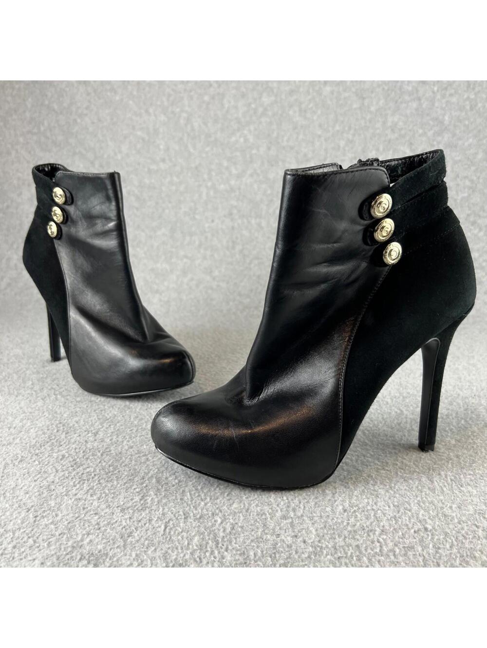 Guess Leather Ankle Boots Platform High Heel Pumps Black Size 8.5 Womens